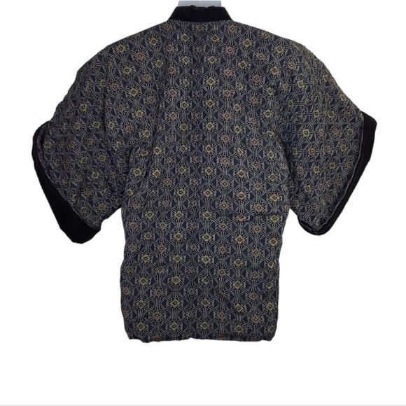 VINTAGE Japanese navy blue floral boro cloth padded kimono with‎ velvet collar - Picture 3 of 9